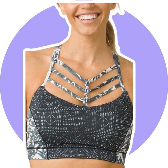 PrAna Sports Bra Women Cage Reistling Yoga Black White Blue Mosaic Size XS - Picture 11 of 11